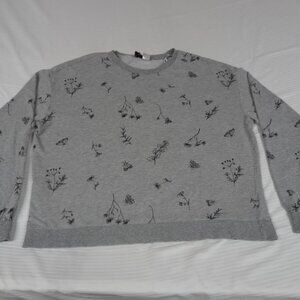 DIVISION ALL OVER FLOWERS GRAY LONG SLEEVE LARGE WOMENS T-SHIRT K379